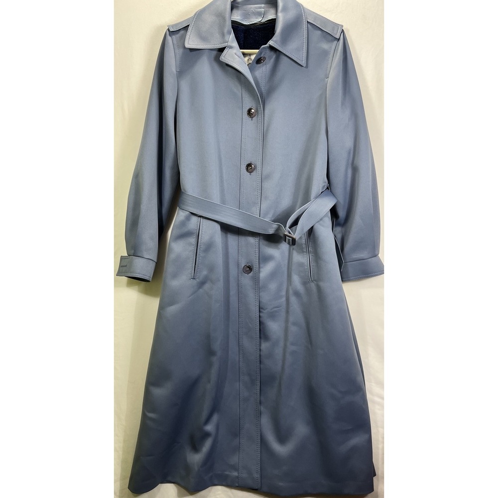 Vintage London Fog Women's 10 Reg Slate Blue Belted Trench Coat Rain Jacket⁠